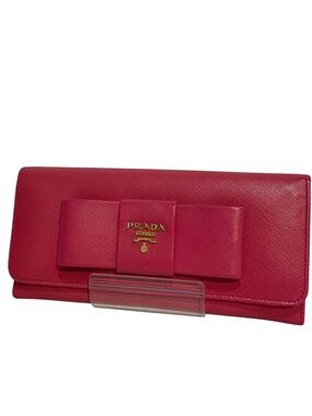 Prada Fuchsia Saffiano Bow Continental Wallet